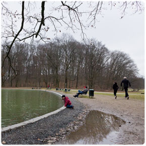 Parkbänke am Adenauer Weiher im März
