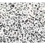 500 Stück Buchstaben Perlen, Weiße Perlen mit Schwarze Buchstaben A-Z