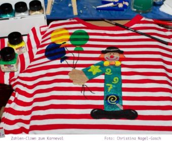 Kostümidee für Karneval: Zahlen-Clown Rot-Weiß für Erwachsene und Kinder