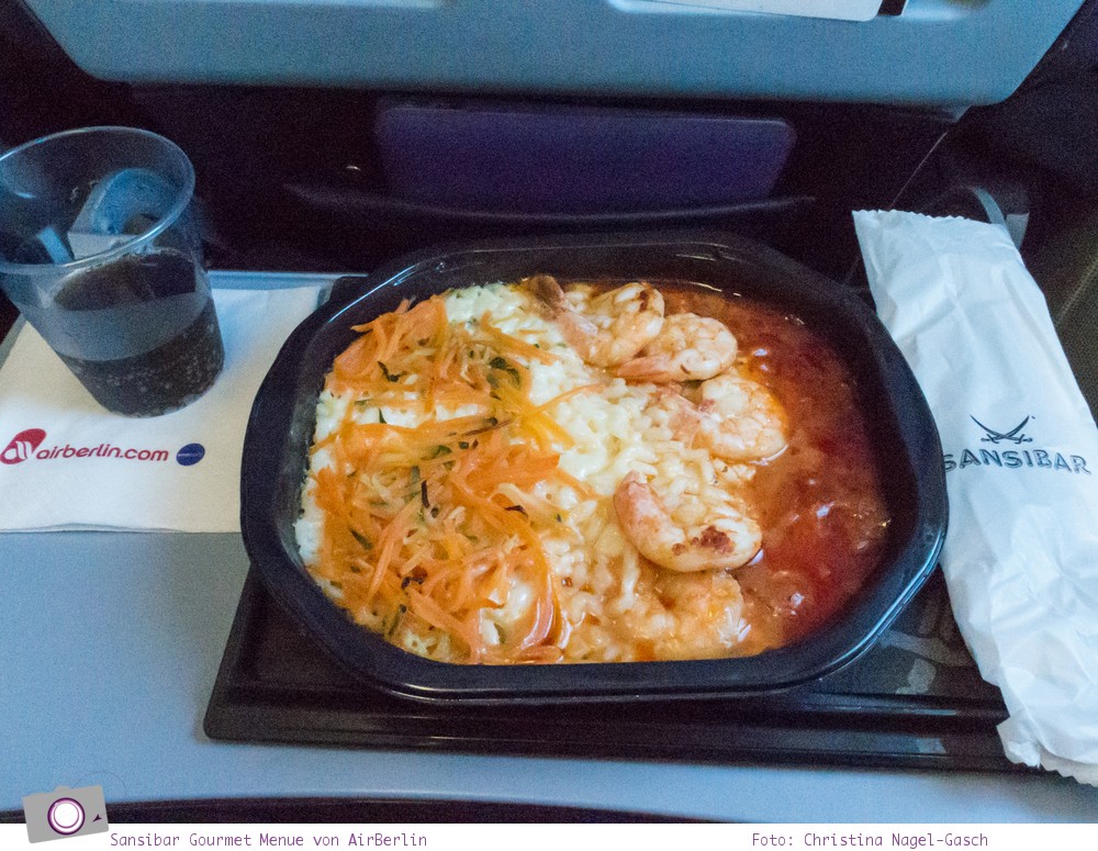 Essen im Flugzeug: Sansibar Gourmet Menüs von Air Berlin - Garnelen mit Risotto