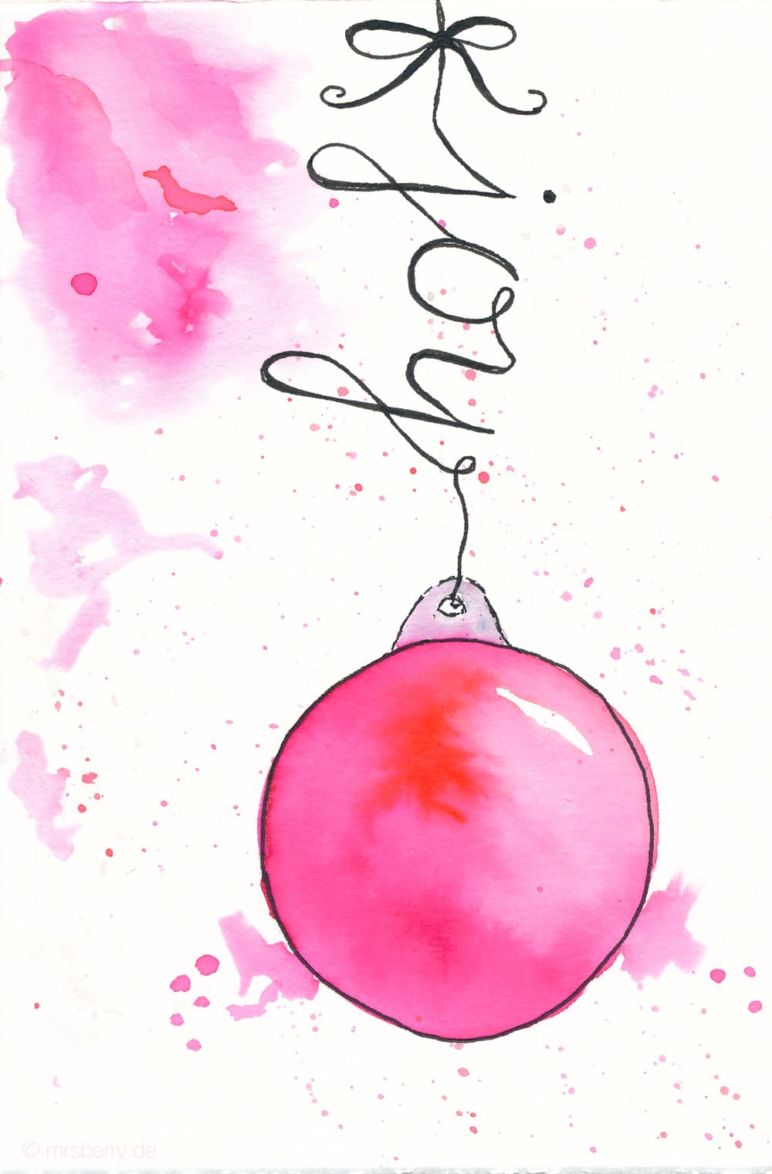 Last Minute Karten zu Weihnachten selber machen | Watercolor Christmas Card with Ornaments