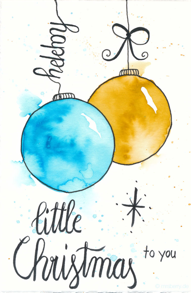 Last Minute Karten zu Weihnachten selber machen | Watercolor Christmas Card with Ornaments | little Christmas