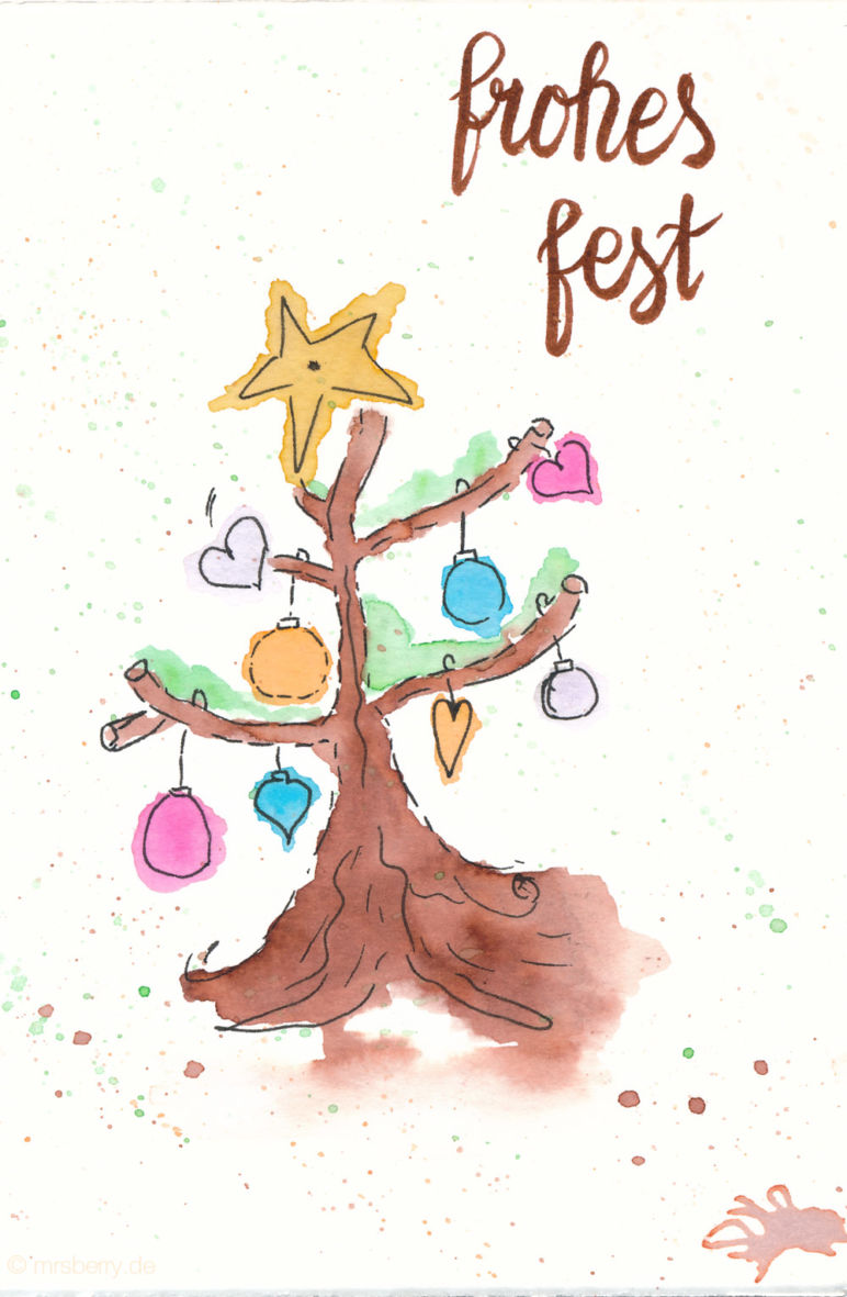 Last Minute Karten zu Weihnachten selber machen | Watercolor Christmas Card with Tree