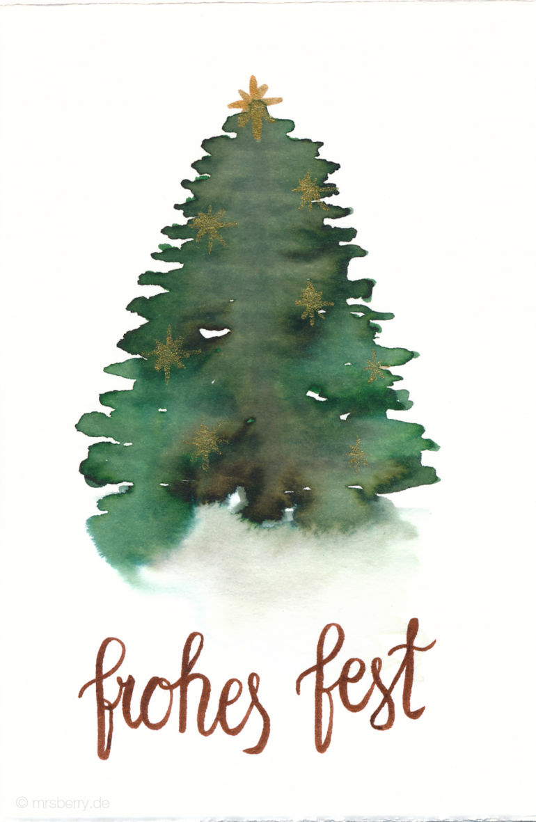 Last Minute Karten zu Weihnachten selber machen | Watercolor Christmas Card with Tree