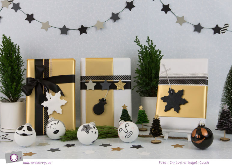 Geschenke schön verpacken - Weihnachtsgeschenke in Weiß, Schwarz und Gold