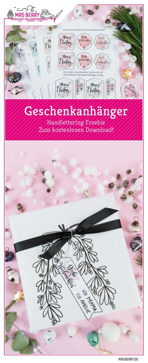 Handlettering Geschenkanhänger Freebie zum kostenlosen Download! Mit diesen liebevoll gestalteten Geschenkanhängern kannst du deine Weihnachtsgeschenke personalisieren.