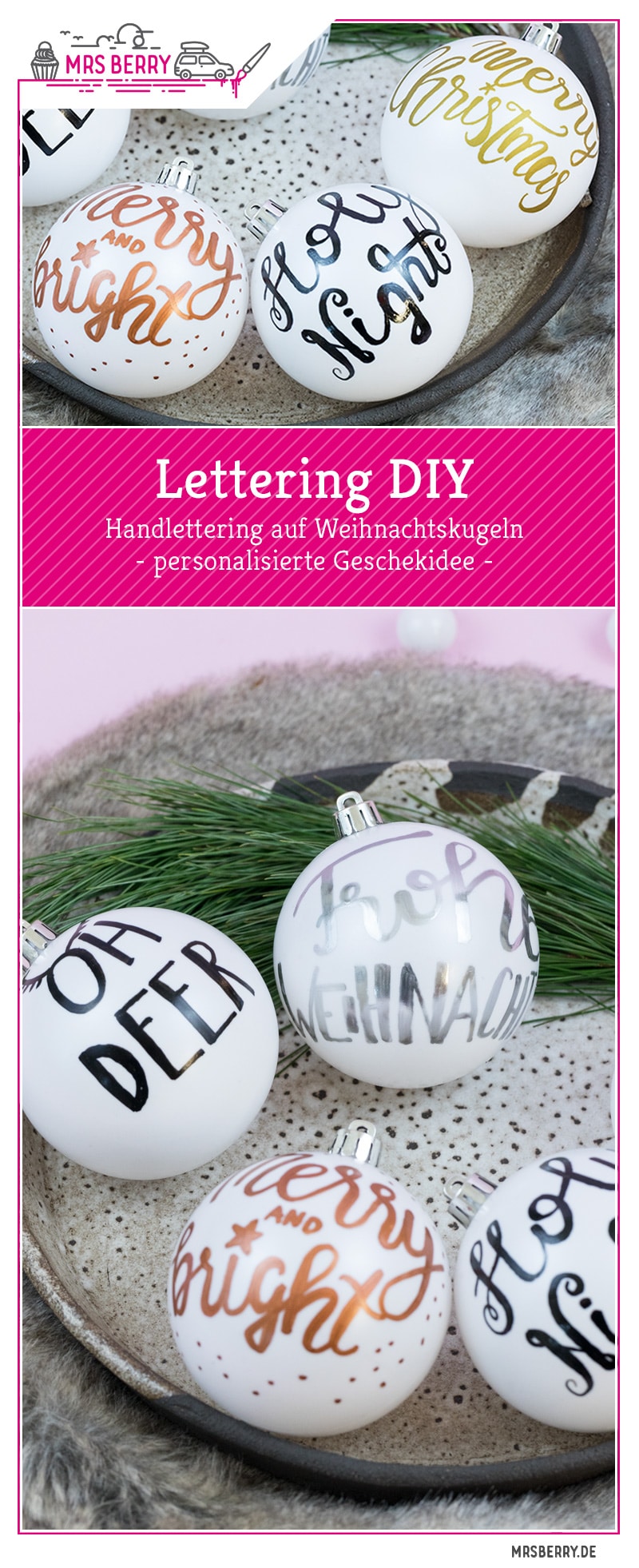 Lettering auf Weihnachtskugeln | Personalisierte Christbaumkugeln sind eine kreative Geschenkidee zu Weihnachten und verschönern jeden Weihnachtsbaum.