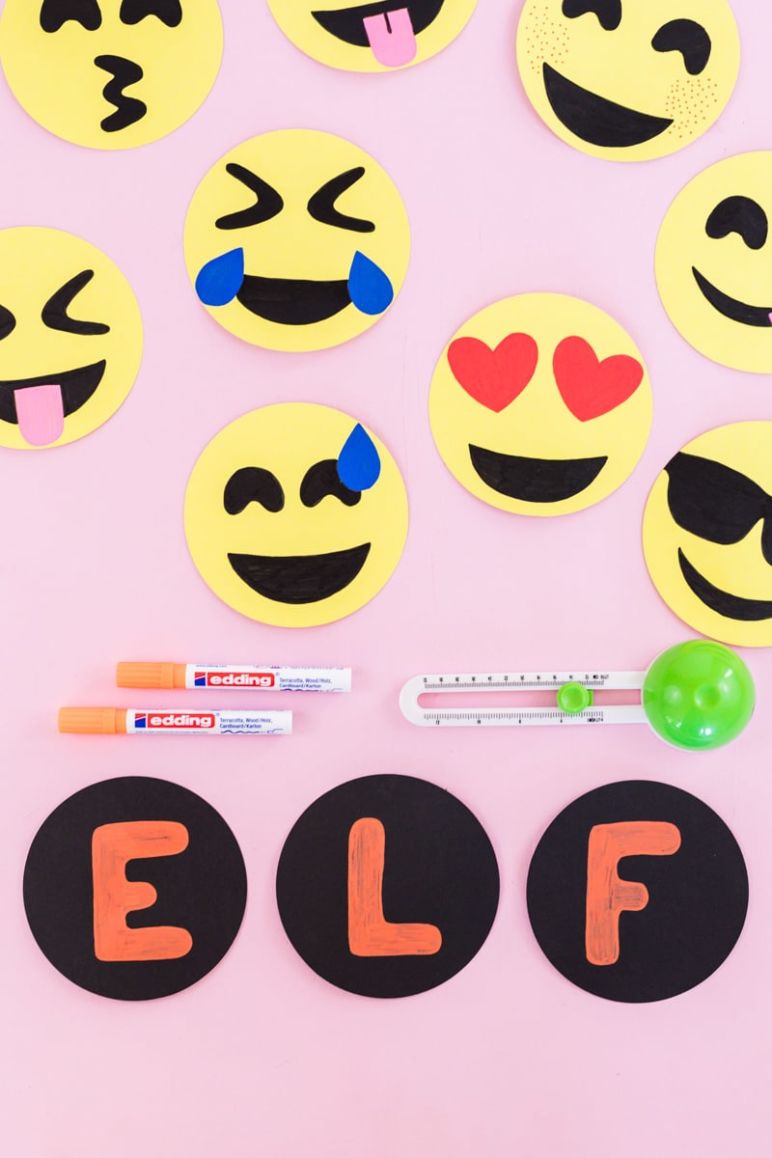Emoji DIY Geburtstagsparty Deko Ideen zum selber machen - Geburtstagsbanner mit Geburtstagszahl basteln