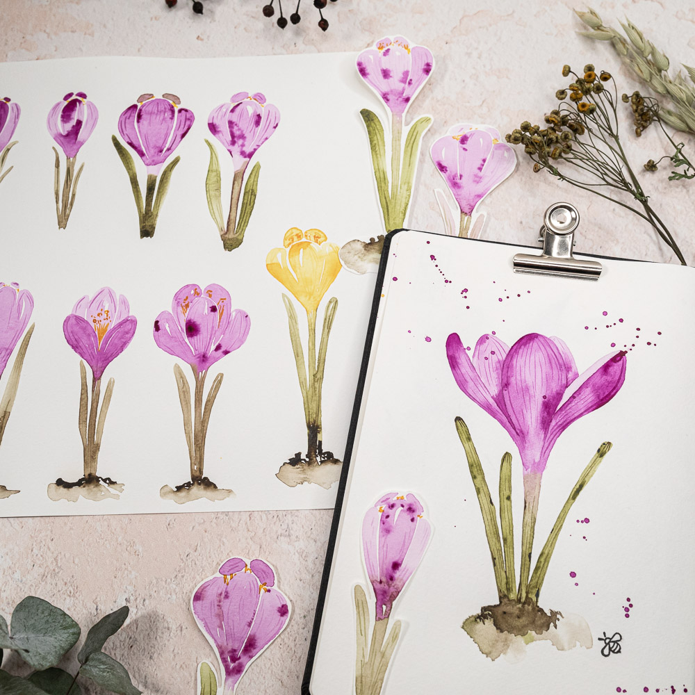 MrsBerry_Watercolor_FloralJourneyChallenge_Januar_Krokus