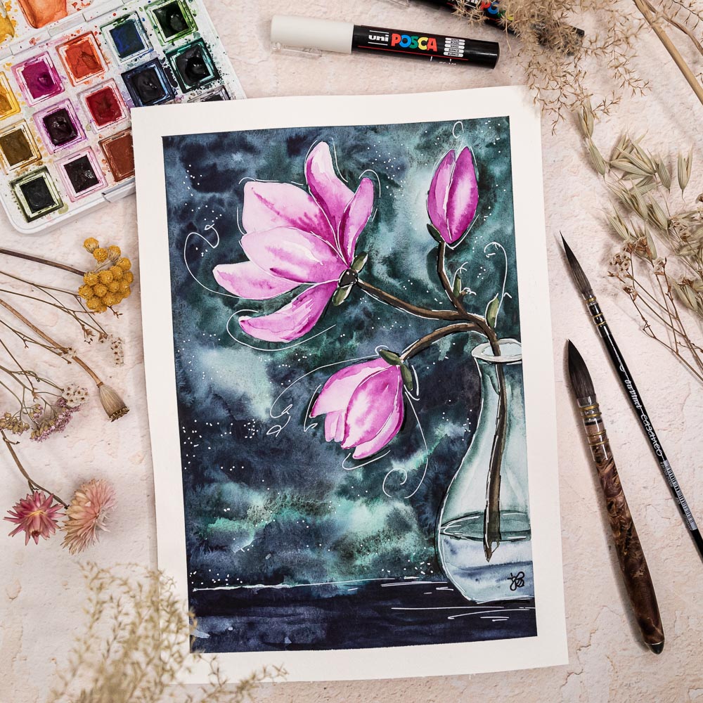 MrsBerry_Watercolor_FloralJourneyChallenge_April_Magnolie